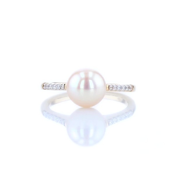 Freshwater Pearl Fashion Ring with Diamonds in 14k Yellow Gold
