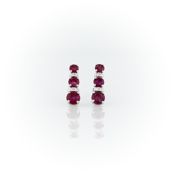 Petite Ruby and Diamond Tower Earrings in 14k White Gold