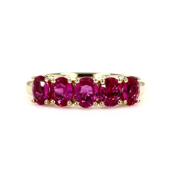 5-Stone Oval Ruby Ring in 14k Yellow Gold (5x4mm)