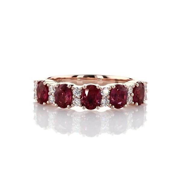 Ruby and Diamond Five-Stone Ring in 14k Rose Gold