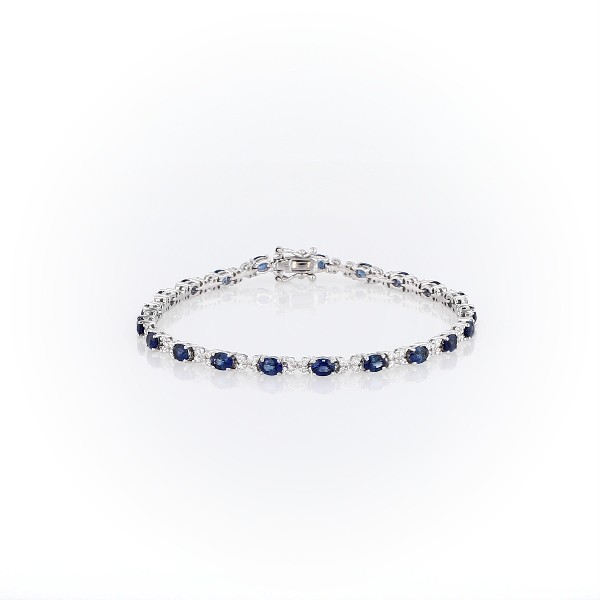 Bracelet diamant et saphir bleu en or blanc 14 carats(4 x 3 mm)