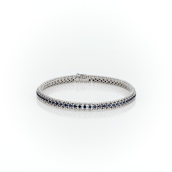 14k 白金三排藍寶石與鑽石手鍊（1.9 毫米）