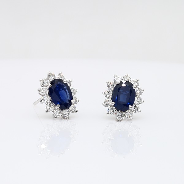 Sapphire and Diamond Earrings in 18k White Gold (7x5mm) | Blue Nile