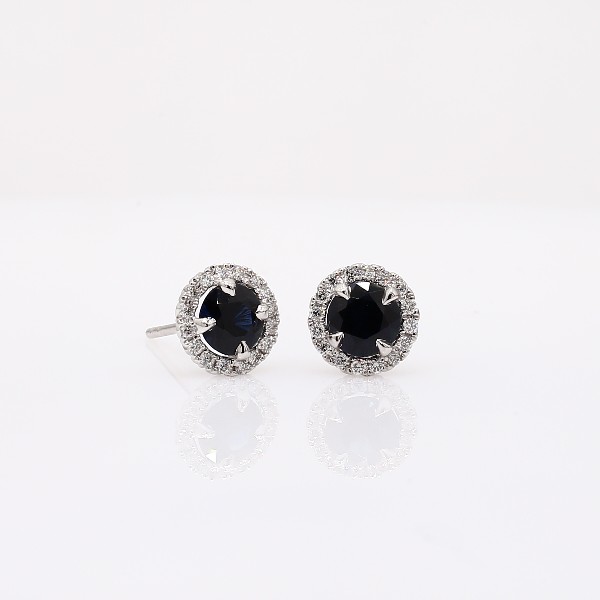 Sapphire and Micropavé Diamond Stud Earrings in 18k White Gold (5mm)