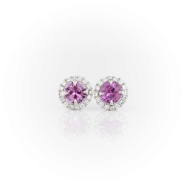 Pink Sapphire and Micropave Diamond Stud Earrings in 18k White Gold ...