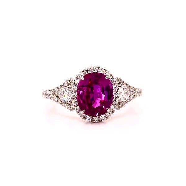 Pink Sapphire and Diamond Ring in 18k White Gold