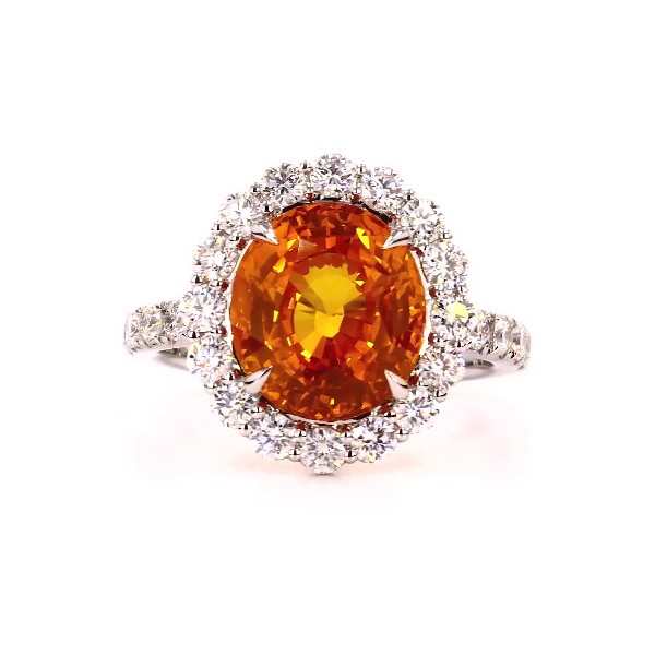 Orange Sapphire and Diamond Ring in 18k White Gold