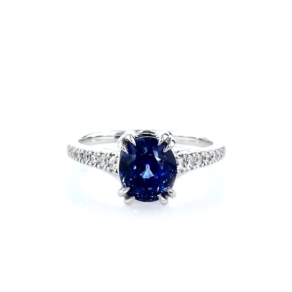 Talon Prong Oval Blue Sapphire Ring in 18k White Gold | Blue Nile TW