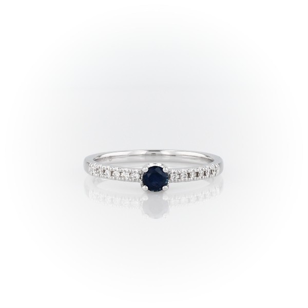 14k 白金小巧藍寶石層疊鑽石戒指（3.5 毫米）