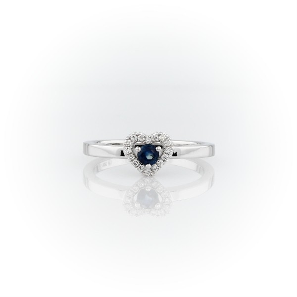 Petite Sapphire and Diamond Pavé Heart Ring in 14k White Gold (3mm)