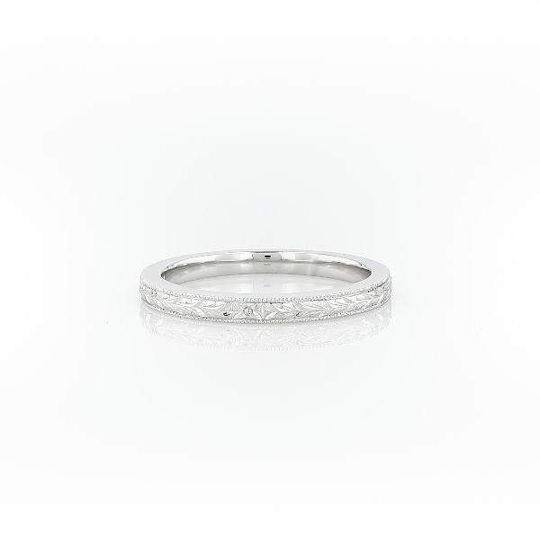 Hand-Engraved Wedding Ring in 14k White Gold 