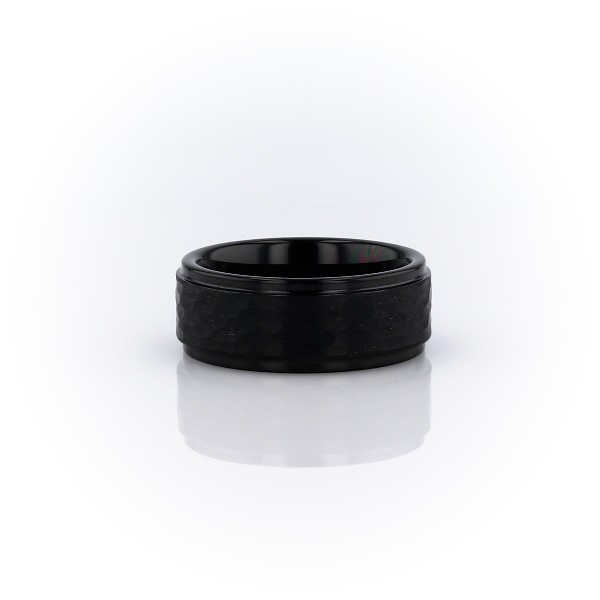 黑色碳化钨哑光锤制内圈圆弧设计结婚戒指（8 毫米）