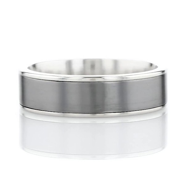 Two-Tone Tantalum Inlay Wedding Ring in 14k White Gold (6.5 mm)