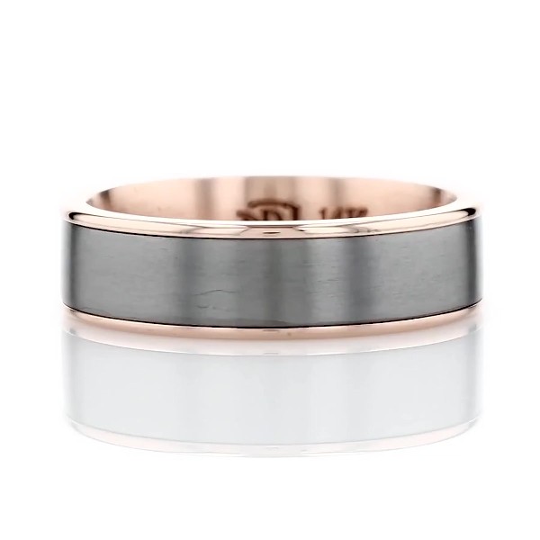 Two-Tone Tantalum Inlay Wedding Ring in 14k Rose Gold (6.5mm)