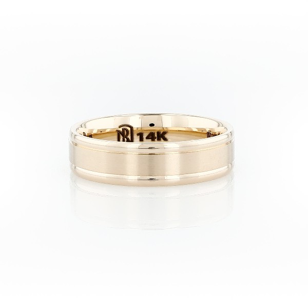 Brushed Inlay Wedding Ring in 14k Yellow Gold (6mm)