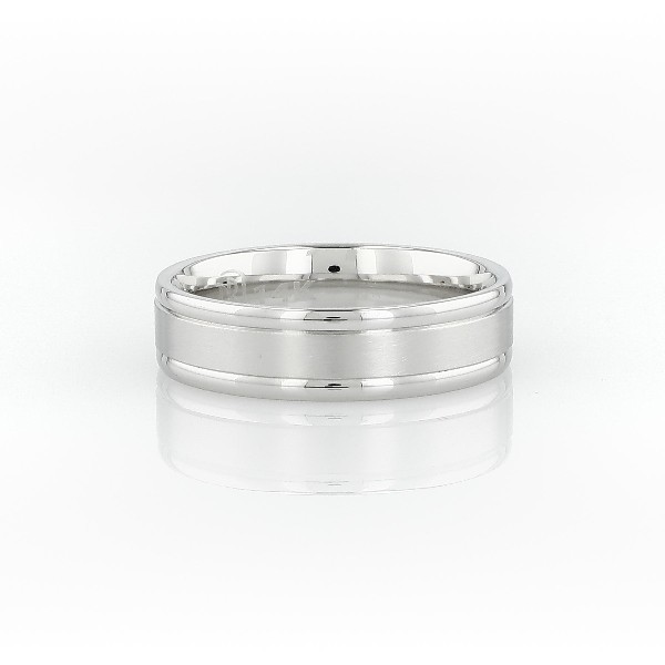 Brushed Inlay Wedding Ring in 14k White Gold (6 mm)