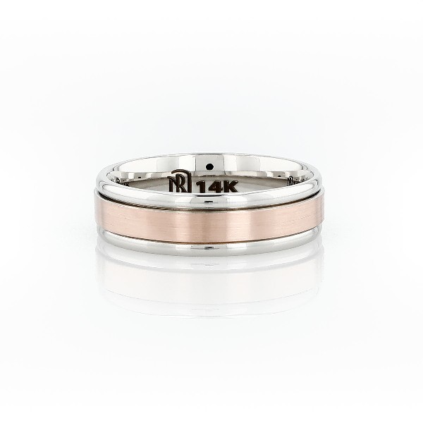 Brushed Inlay Wedding Ring in 14k White and Rose Gold (6 mm)