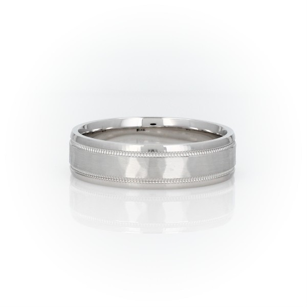 Hammered Milgrain Comfort Fit Wedding Ring in 14k White Gold (6 mm)