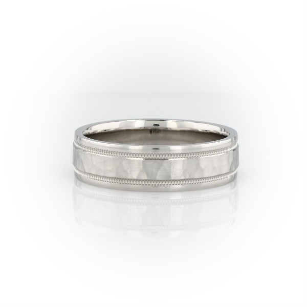 Hammered Milgrain Comfort Fit Wedding Ring in Platinum (6 mm)