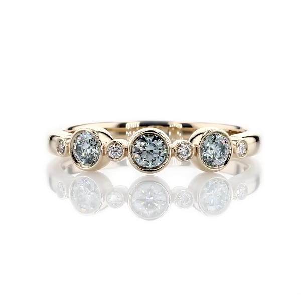LIGHTBOX Lab-Grown Blue Diamond Round Stackable Ring in 14k Yellow Gold (1/3 ct. tw.)