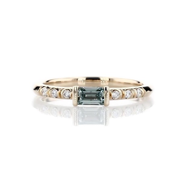 LIGHTBOX Lab-Grown Blue Diamond Baguette Stackable Ring in 14k White Gold (1/3 ct. tw.)